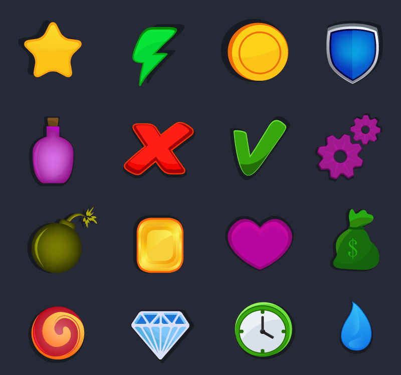 16 models of cartoon game icon vector material
