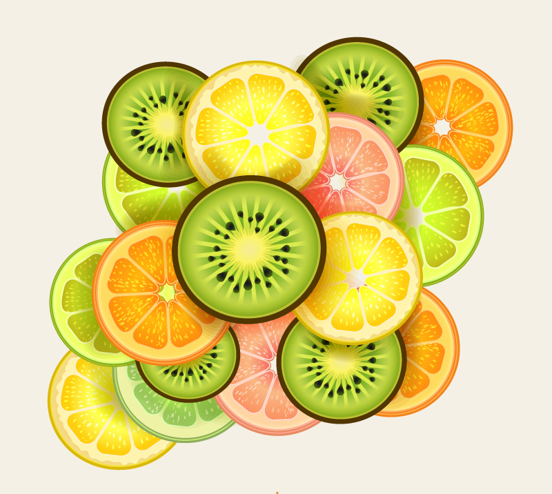 Delicious fresh fruit slices vector material