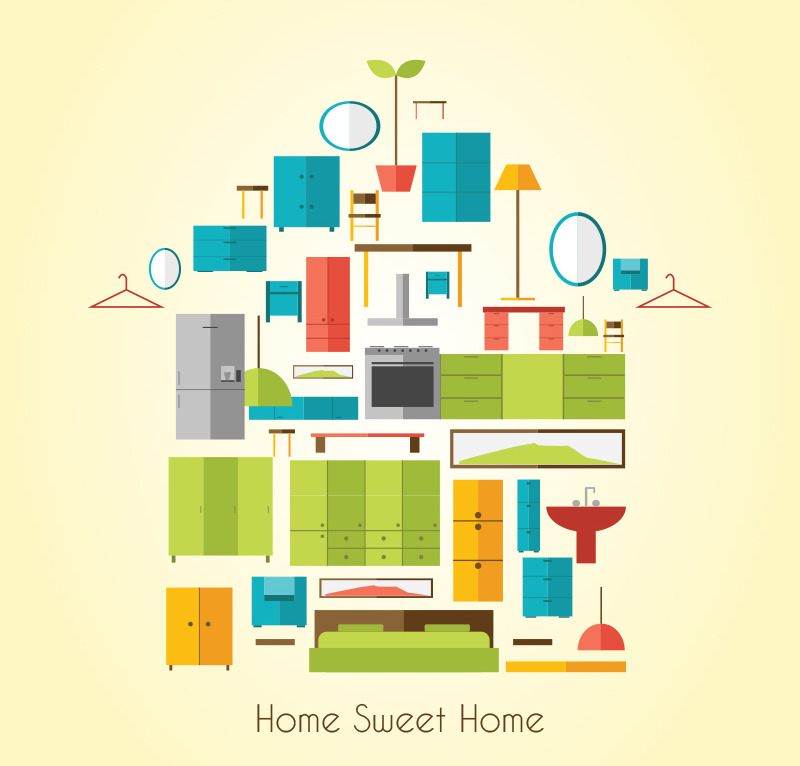 Creative house furniture combination of vector material