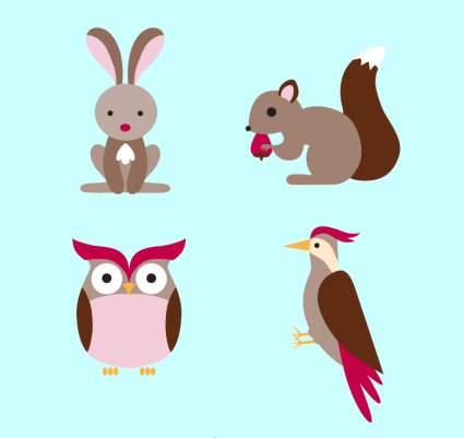 4 cartoon forest animals vector material
