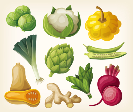 10 design models cartoon vegetables Vectors
