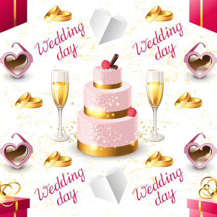 Wedding champagne and cake seamless background vector material
