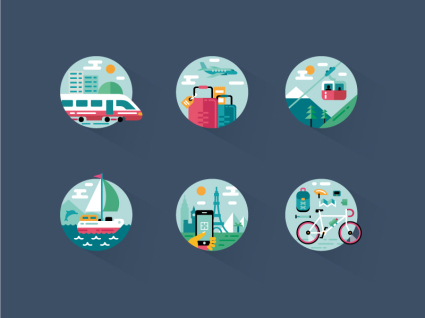 6 round vacation travel icon vector material
