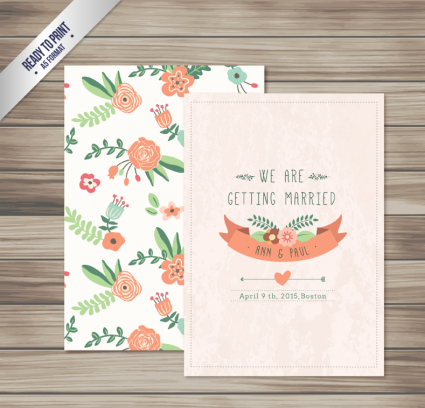 Cartoon flower wedding invitations vector