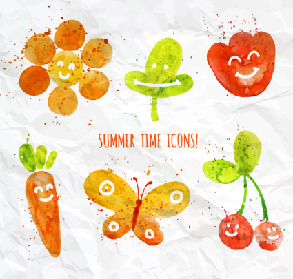 6 water painting summer element vector map