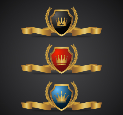 3 golden ribbon shield vector material