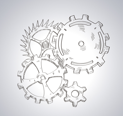 Hand-painted gear set design vector material
