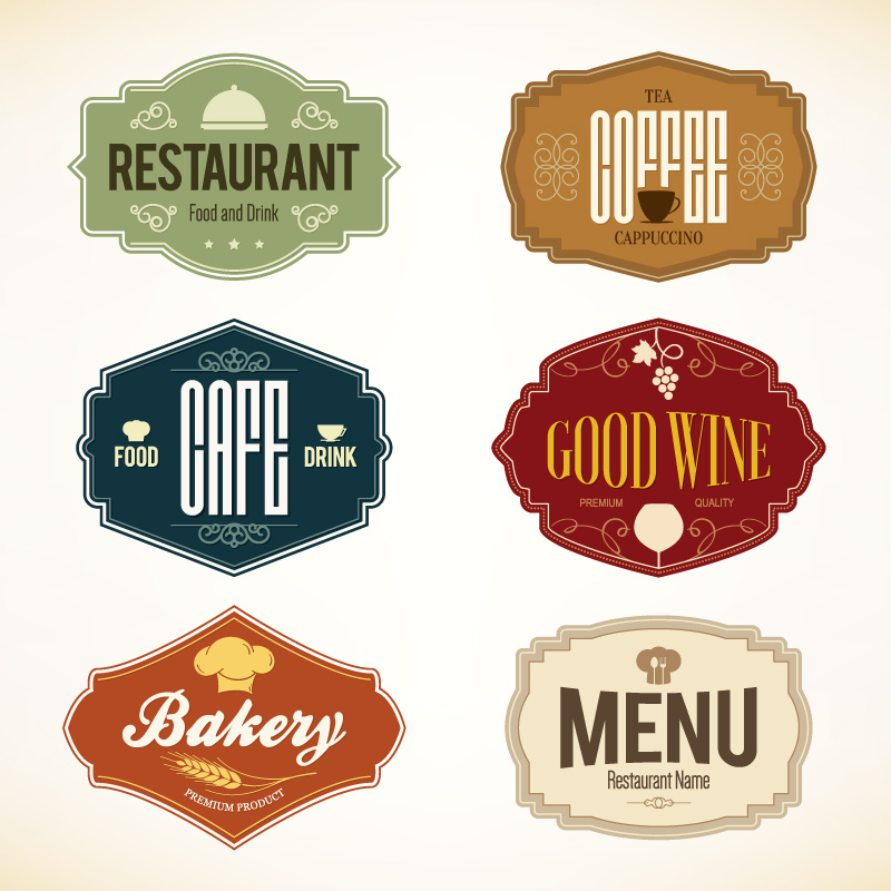 6 retro label vector material Dining Menu