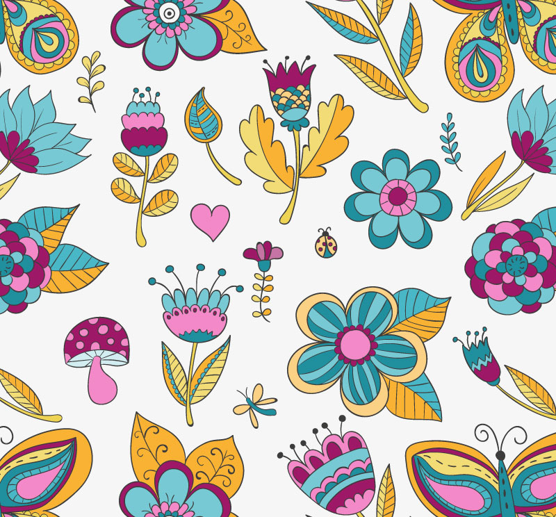 Cartoon abstract flowers seamless background vector