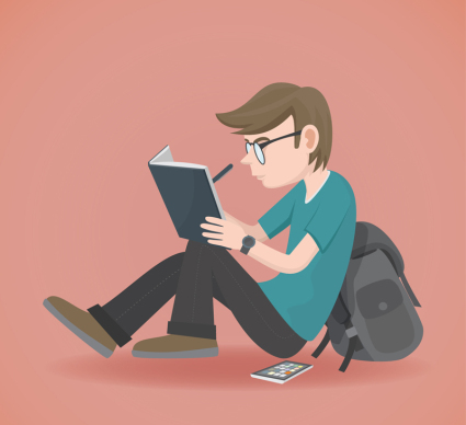 Campus man taking notes vector material