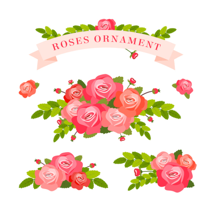 3 beautiful bouquet of roses and ribbon vector material