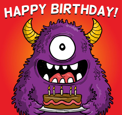 Lovely one-eyed monster birthday card vector