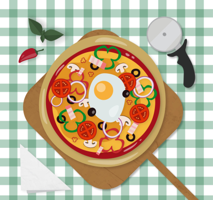 Pizza plan view vector material on the table
