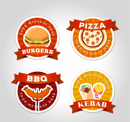 4 colored snack food labels Vectors