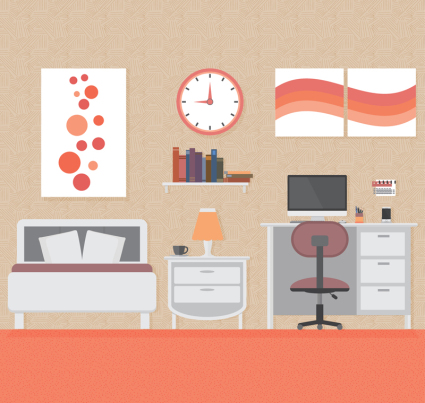 Minimalist bedroom design vector material