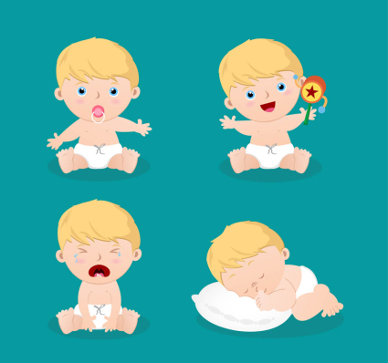 4 blond hair baby design vector material