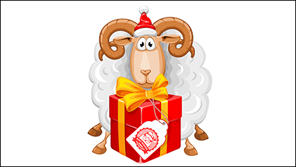 Cartoon sheep holding gift box vector material