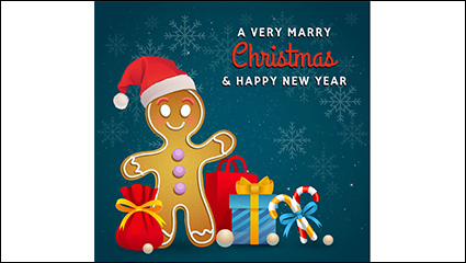 Cartoon gingerbread man and gift vector material