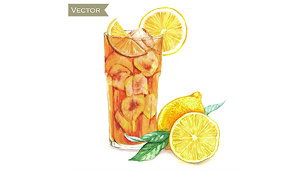 Watercolor lemon cocktail vector material
