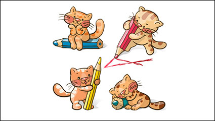 4 cartoon cat with a pencil vector material