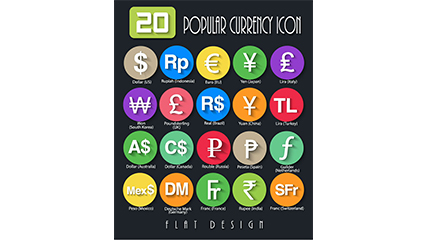 20 refined currency symbol icon vector map