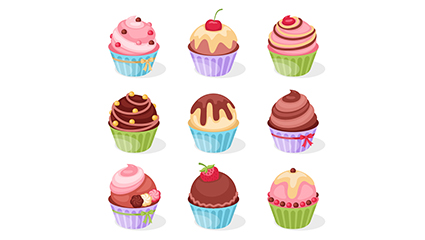 9 cartoon Cup Cake vector material