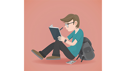 Campus man taking notes vector material