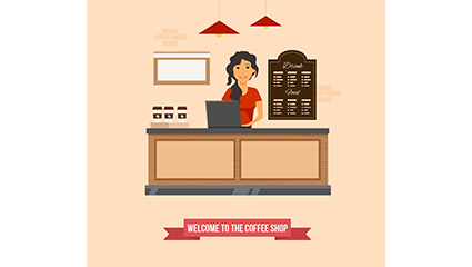 Cafe cashier girl vector material