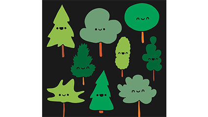 9 cartoon faces trees design vector material