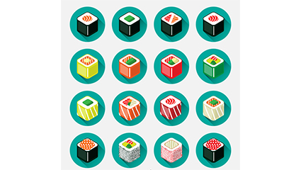 16 Japanese sushi icon vector square section