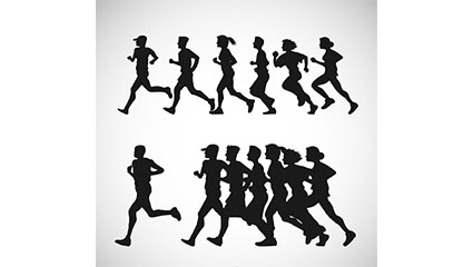 Group 2 runners crowd silhouette vector material