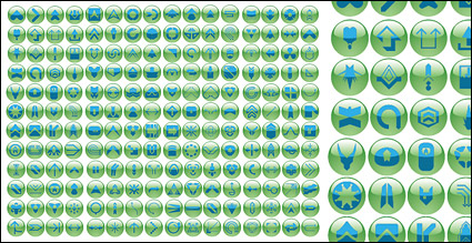 Various symbols of green crystal ball button icon vector material