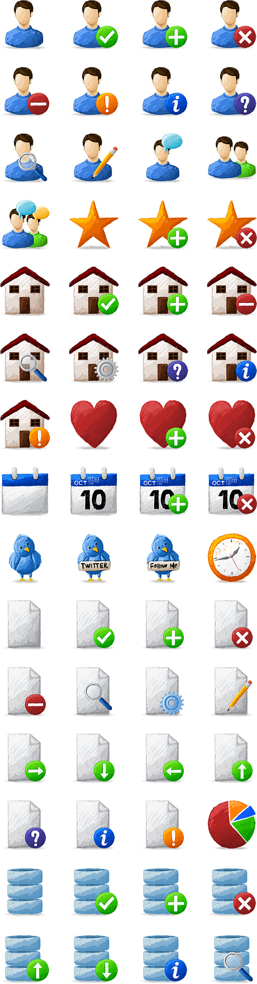 Artistica, twitter, house, round cake, databases, statistics, clock, time