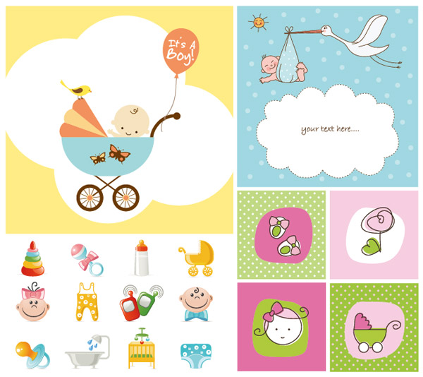 Vector cute baby items subject