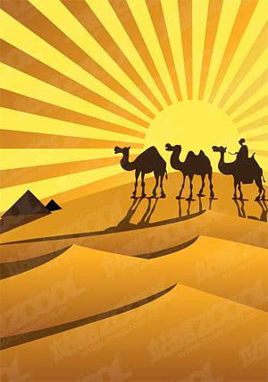 Golden desert camel silhouette Vector