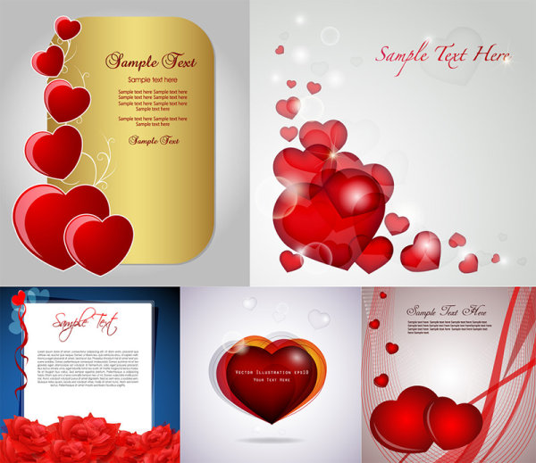 Romantic love cards vector material

