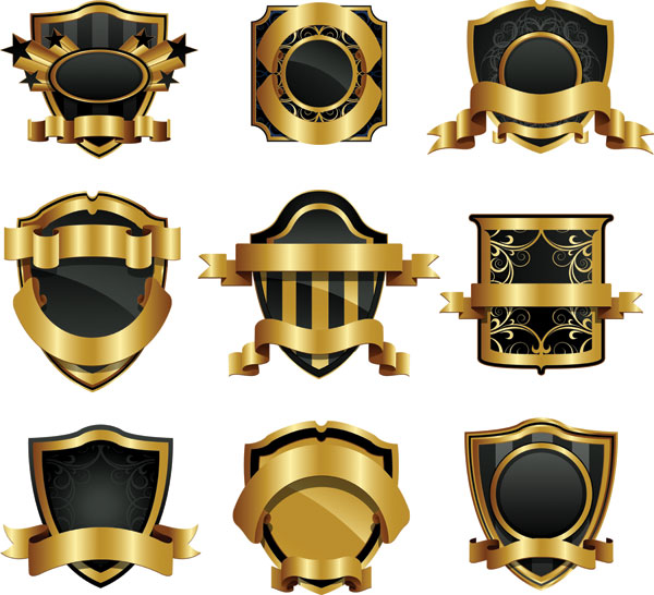 Gold shield badge vector material