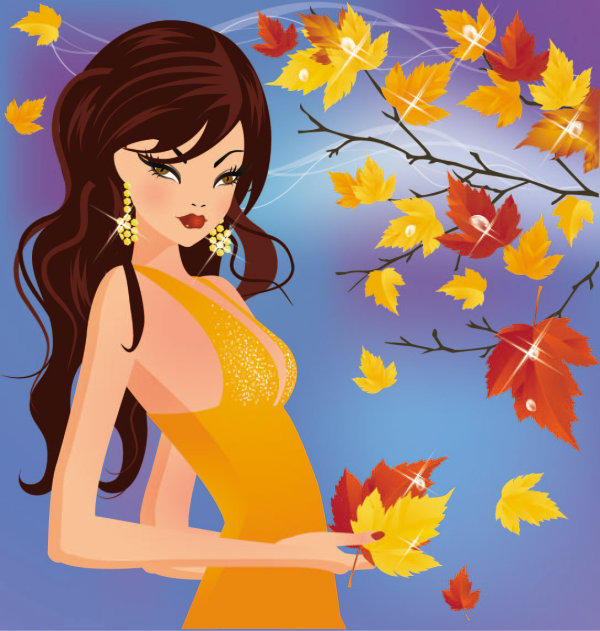Cartoon Four Seasons Beauty 04-- vector material