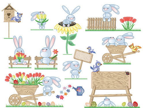Cute bunny Easter eggs Vector -2