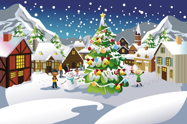 Christmas scene Illustrator 03 - vector material
