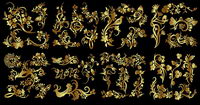 Number of golden flowers and birds butterfly pattern