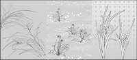 Vector line drawing of flowers-48(Flowers and grass)
