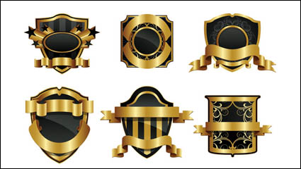 Gold shield badge vector material