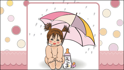 Cute girl card 01 - vector material