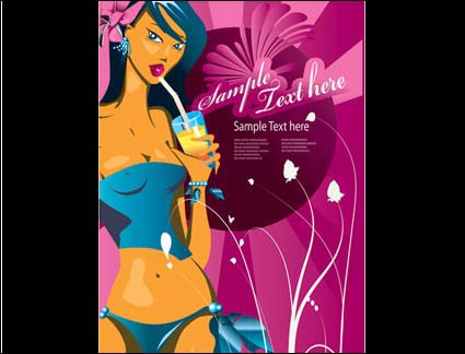 Women, drink, butterfly vector