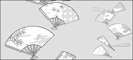 Vector line drawing of flowers-42(Fan, cherry, plum blossom, classical background patterns)